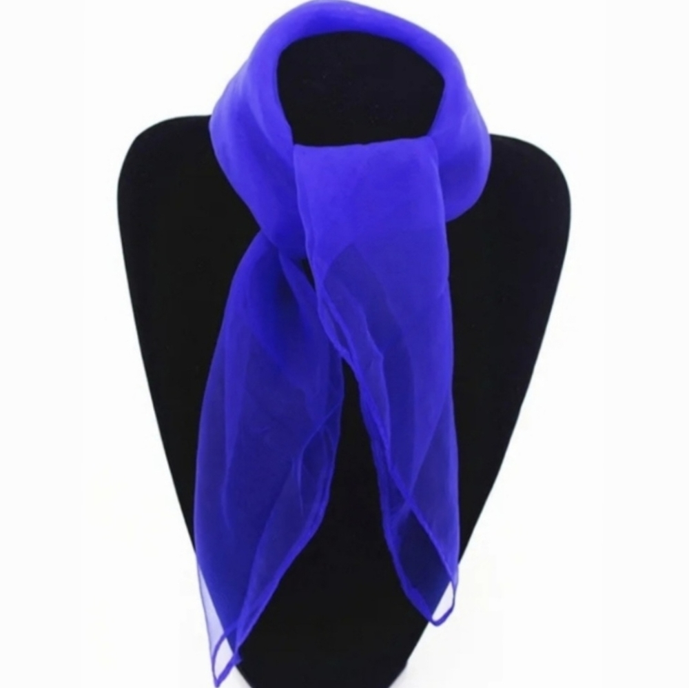 Dark Royal Blue Chiffon Vintage Antique Nostalgia Scarf Scarfs Scarve Scarves